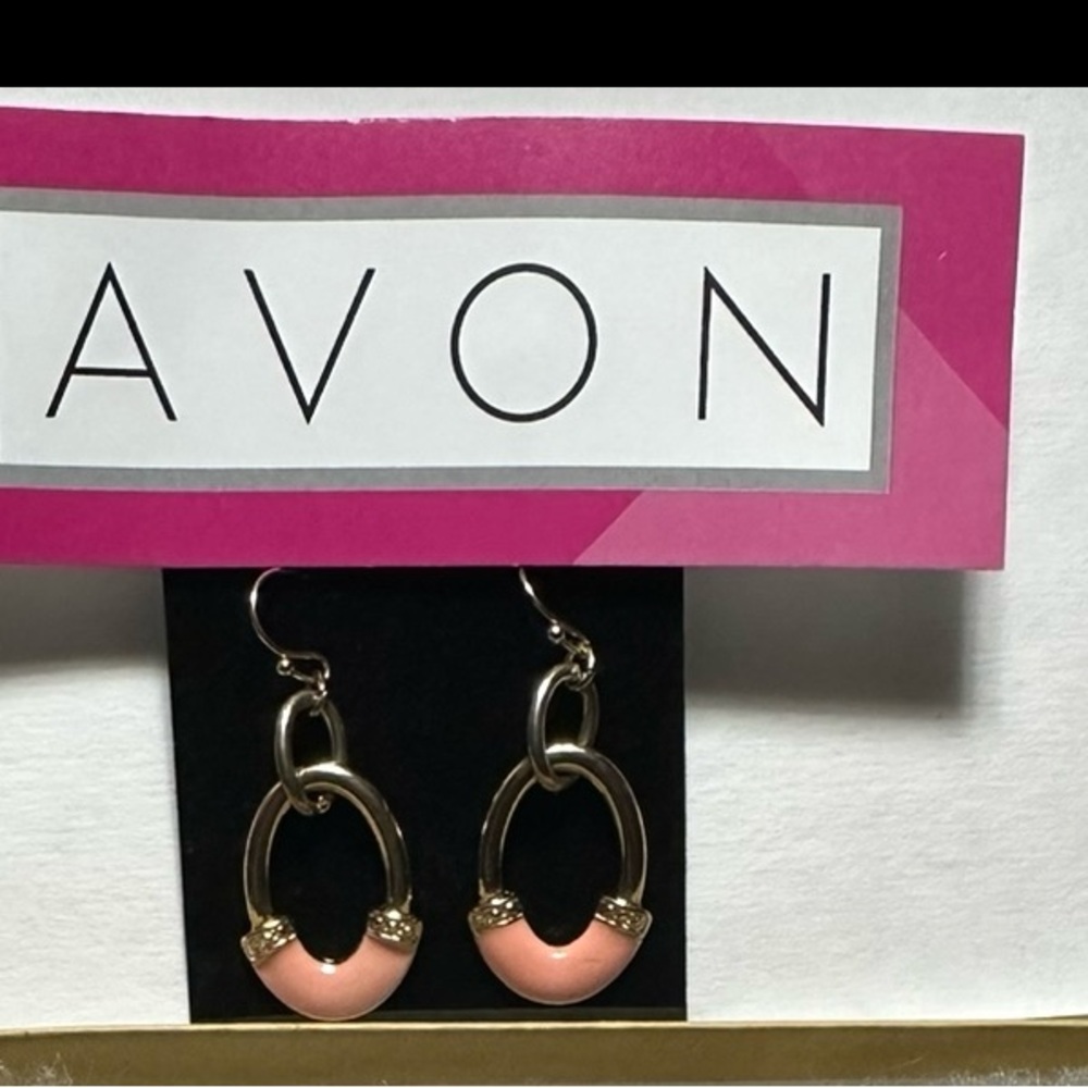 Avon Gold and Pink Teardrop Earrings
